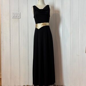 HALARA Black Maxi Dress | Cowl Neck, Open Back, Hidden Slit | Size M